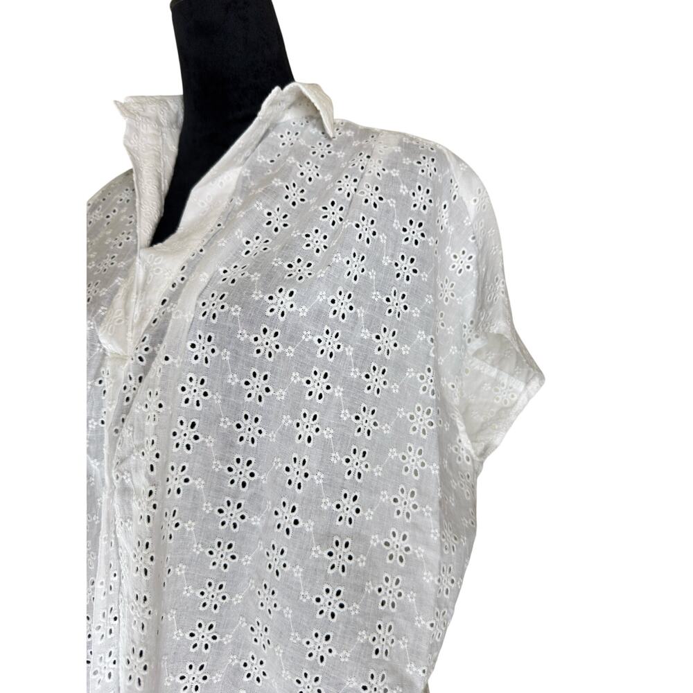 French Connection Summer White Eyelet Short Sleeved Oversized Tunic Top Sz 2 NWT - Picture 6 of 13